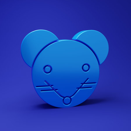 Blue Rat zodiac sign icon isolated on blue background. Astrological horoscope collection. Minimalism concept. 3D render illustration.の写真素材