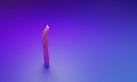 Pink Knife icon isolated on purple-blue background. Cutlery symbol. Minimalism concept. 3D render...