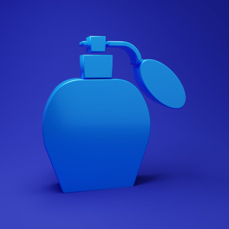 Blue Perfume icon isolated on blue background. Minimalism concept. 3D render illustration.の写真素材