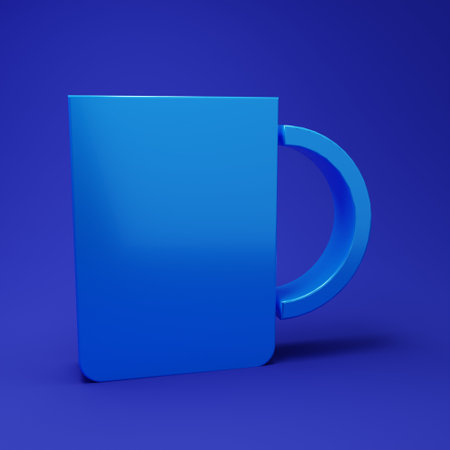 Blue Coffee cup icon isolated on blue background. Tea cup. Hot drink coffee. Minimalism concept. 3D...