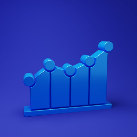 Blue Pie chart infographic icon isolated on blue background. Diagram chart sign. Minimalism concept. 3D render illustration.の写真素材