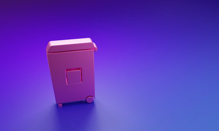 Pink Trash can icon isolated on purple-blue background. Garbage bin sign. Recycle basket icon. Office trash icon. Minimalism concept. 3D render illustration.の写真素材