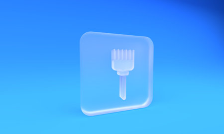 Frosted glass Hairbrush icon isolated on blue background. Comb hair sign. Barber symbol. Square...