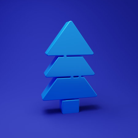 Blue Tree icon isolated on blue background. Forest symbol. Minimalism concept. 3D render illustration.の写真素材