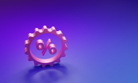 Pink Discount percent tag icon isolated on purple-blue background. Shopping tag sign. Special offer sign. Discount coupons symbol. Minimalism concept. 3D render illustration.の写真素材