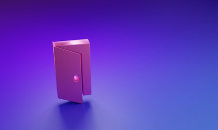 Pink Closed door icon isolated on purple-blue background. Minimalism concept. 3D render illustration.の写真素材