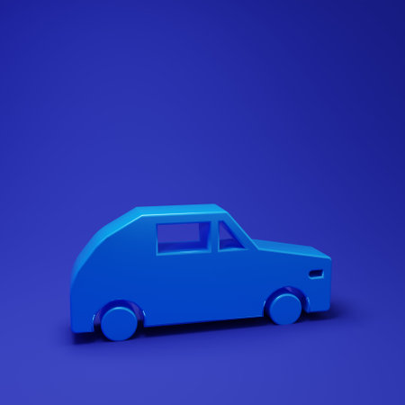 Blue Car icon isolated on blue background. Minimalism concept. 3D render illustration.の写真素材