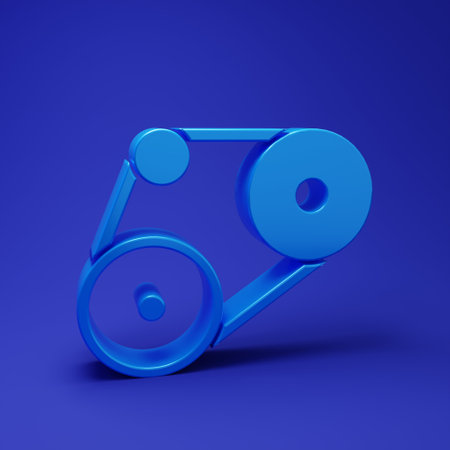 Blue Timing belt kit icon isolated on blue background. Minimalism concept. 3D render illustration.