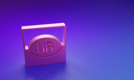 Pink icon isolated on purple-blue background. Minimalism concept. 3D render illustration.の写真素材