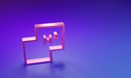 Pink House plan icon isolated on purple-blue background. Minimalism concept. 3D render illustration.の写真素材