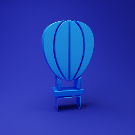 Blue Hot air balloon icon isolated on blue background. Air transport for travel. Minimalism concept. 3D render illustration.の写真素材