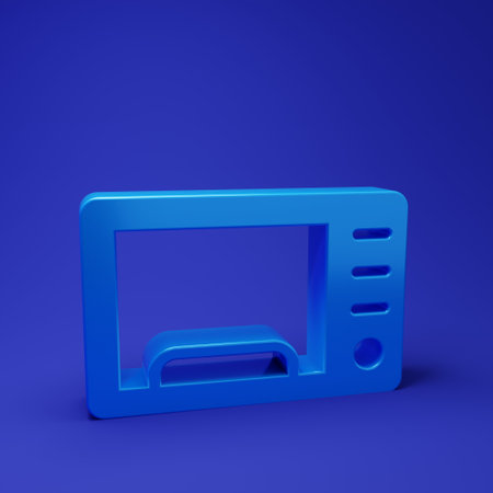 Blue Microwave oven icon isolated on blue background. Home appliances icon. Minimalism concept. 3D render illustration.の写真素材
