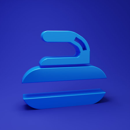 Blue Stone for curling sport game icon isolated on blue background. Sport equipment. Minimalism concept. 3D render illustration.の写真素材