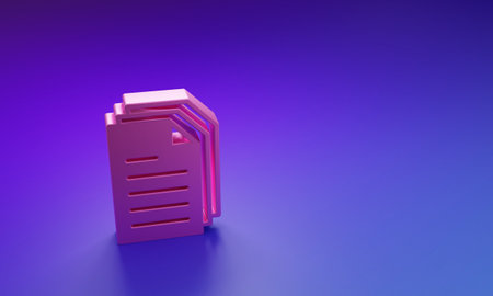 Pink File document icon isolated on purple-blue background. Checklist icon. Business concept. Minimalism concept. 3D render illustration.の写真素材
