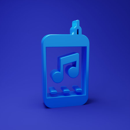 Blue Music player icon isolated on blue background. Portable music device. Minimalism concept. 3D render illustration.の写真素材