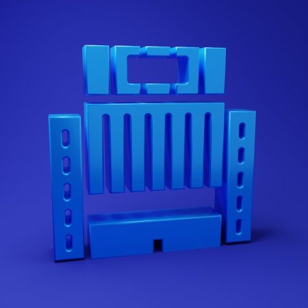 Blue Hotel Ukraine building icon isolated on blue background. Minimalism concept. 3D render illustration.の写真素材
