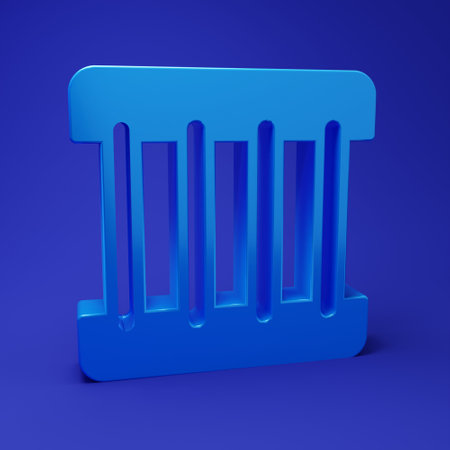 Blue Prison window icon isolated on blue background. Minimalism concept. 3D render illustration.の写真素材