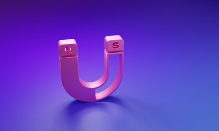Pink Magnet icon isolated on purple-blue background. Horseshoe magnet, magnetism, magnetize,...