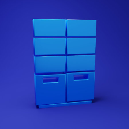 Blue Wardrobe icon isolated on blue background. Minimalism concept. 3D render illustration.の写真素材