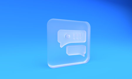 Frosted glass Speech bubble chat icon isolated on blue background. Message icon. Communication or...