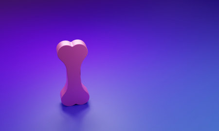 Pink Dog bone icon isolated on purple-blue background. Pets food symbol. Minimalism concept. 3D render illustration.の写真素材