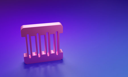 Pink Prison window icon isolated on purple-blue background. Minimalism concept. 3D render illustration.の写真素材