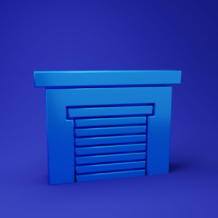 Blue Garage icon isolated on blue background. Minimalism concept. 3D render illustration.の写真素材