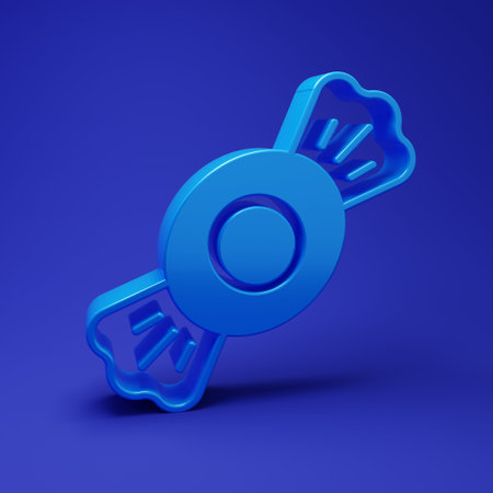 Blue Candy icon isolated on blue background. Minimalism concept. 3D render illustration.の写真素材