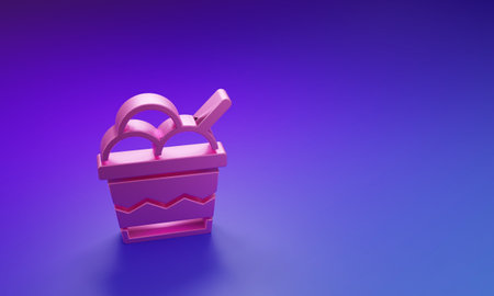 Pink Ice cream in the bowl icon isolated on purple-blue background. Sweet symbol. Minimalism concept. 3D render illustration.の写真素材