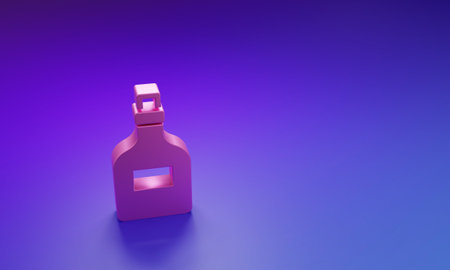 Pink Alcohol drink Rum bottle icon isolated on purple-blue background. Minimalism concept. 3D render illustration.の写真素材