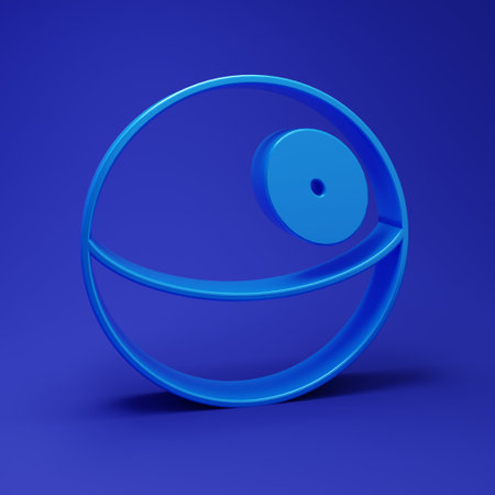 Blue Planet icon isolated on blue background. Minimalism concept. 3D render illustration.の写真素材