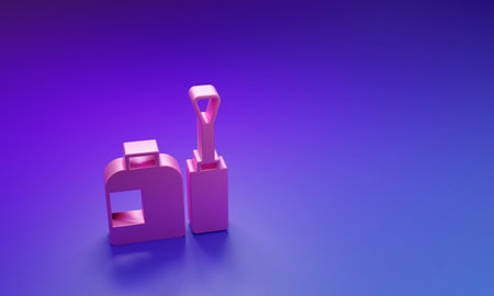 Pink Bottle of nail polish icon isolated on purple-blue background. Minimalism concept. 3D render...