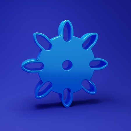 Blue Set of false nails for manicure icon isolated on blue background. Varnish color palette for nail extension. Artificial nails. Minimalism concept. 3D render illustration.の写真素材