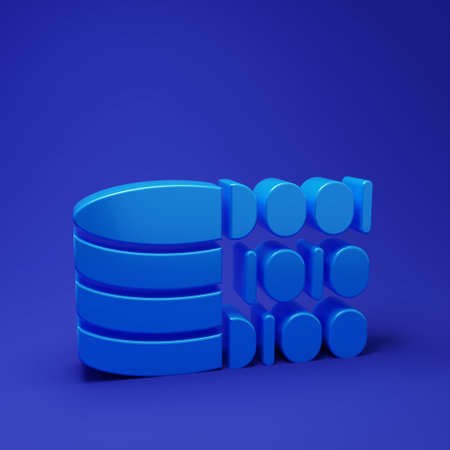 Blue Binary code icon isolated on blue background. Minimalism concept. 3D render illustration.の写真素材