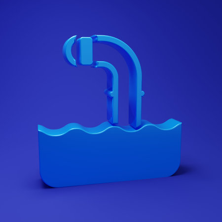 Blue Periscope in the waves above the water icon isolated on blue background. Minimalism concept. 3D render illustration.の写真素材