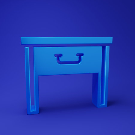 Blue Furniture nightstand icon isolated on blue background. Minimalism concept. 3D render illustration.の写真素材