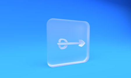 Frosted glass Arrow icon isolated on blue background. Square frosted glass button. 3D render...