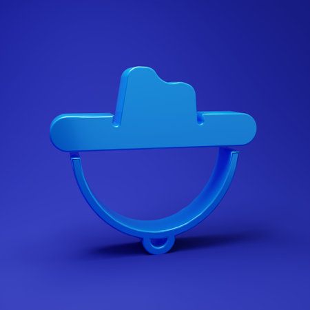 Blue Western cowboy hat icon isolated on blue background. Minimalism concept. 3D render illustration.の写真素材
