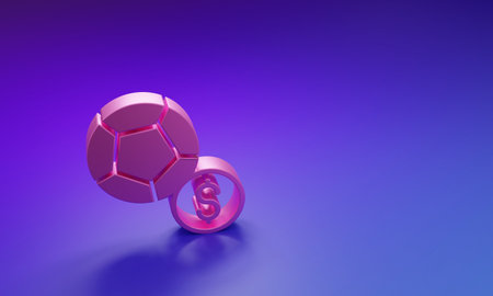 Pink Soccer football ball icon isolated on purple-blue background. Sport equipment. Minimalism concept. 3D render illustration.の写真素材