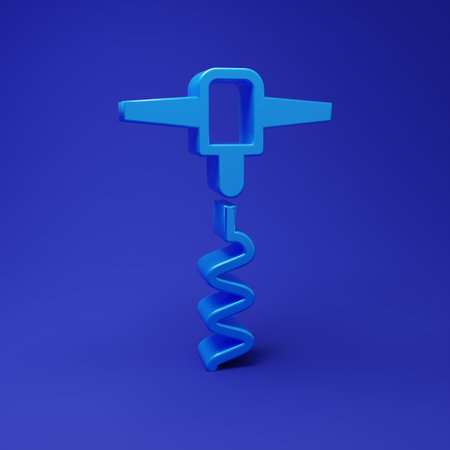 Blue Wine corkscrew icon isolated on blue background. Minimalism concept. 3D render illustration.の写真素材