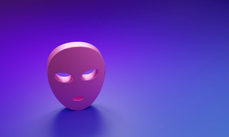 Pink Alien icon isolated on purple-blue background. Extraterrestrial alien face or head symbol. Minimalism concept. 3D render illustration.の写真素材