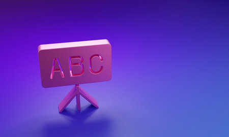 Pink Chalkboard icon isolated on purple-blue background. School Blackboard sign. Minimalism concept. 3D render illustration.の写真素材