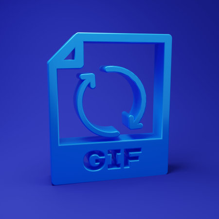 Blue GIF file document. Download gif button icon isolated on blue background. GIF file symbol. Minimalism concept. 3D render illustration.の写真素材