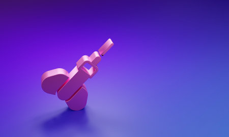 Pink Dart arrow icon isolated on purple-blue background. Minimalism concept. 3D render illustration.の写真素材