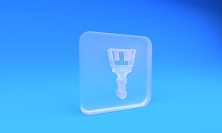 Frosted glass Paint brush icon isolated on blue background. Square frosted glass button. 3D render illustration.の写真素材
