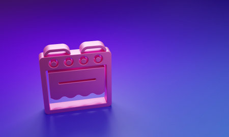 Pink Oven icon isolated on purple-blue background. Stove gas oven sign. Minimalism concept. 3D render illustration.の写真素材