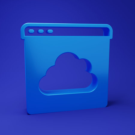Blue Cloud technology data transfer and storage icon isolated on blue background. Minimalism concept. 3D render illustration.の写真素材