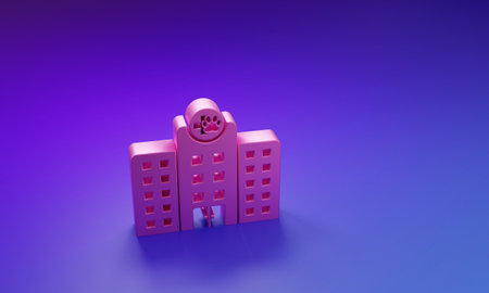 Pink Veterinary medicine hospital, clinic or pet shop for animals icon isolated on purple-blue background. Vet or veterinarian clinic. Minimalism concept. 3D render illustration.の写真素材