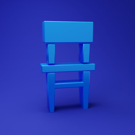 Blue Chair icon isolated on blue background. Minimalism concept. 3D render illustration.の写真素材