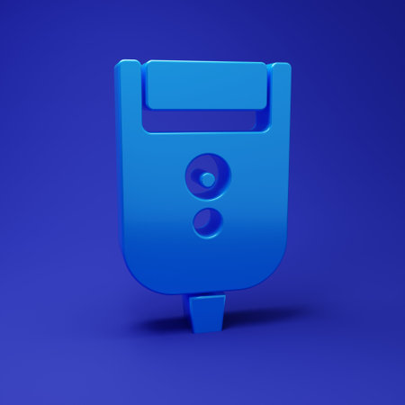 Blue Electric razor blade for men icon isolated on blue background. Electric shaver. Minimalism concept. 3D render illustration.の写真素材